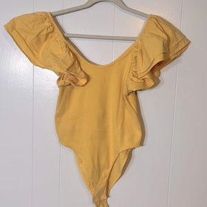 Zara yellow ribbed tank bodysuit with flutter sleeves